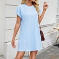 thumbnail image 4 of Staron Robes pour Femmes en Liquidation à Moins de 10 $ Robe à Oeillets à Col Rond Fluide et Ample Été Plage Manches Courtes Robe Trapèze Bleu Ciel TG, 4 of 7