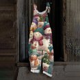 thumbnail image 2 of Women's Vintage Cotton Linen Overalls with Christmas Print - Casual Loose Jumpsuit with Shoulder Straps & Pockets, Army Green, Size L, 2 of 5