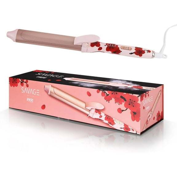 Savage Hair Curler, Professional Curling Wand for Women, Kyoto Design, 1” inch Ceramic Plated Barrel, PTC Heating Element, 5 Temperature Settings 266° - 410°, Auto Off, 360° Swivel 9’ Foot ALCI Cord