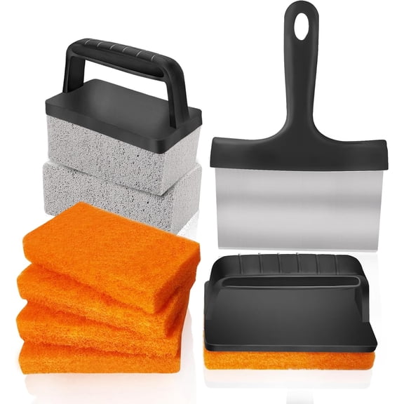 10 Pieces Griddle Cleaning Kit for Blackstone & More - Professional Flat Top Grill Cleaning Kit with Heavy Duty Griddle Scraper, Grill Stones, Scouring Pads & Ergonomic Handles