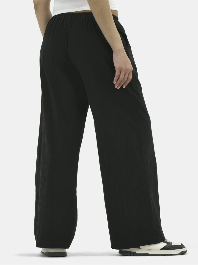 No Boundaries Women's Cotton Wide Leg Beach Pants, Lightweight