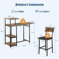 thumbnail image 3 of 3-Piece Dining Table Set for 2, Expandable Bar Table and Chairs Set, with Storage Shelves and Wine Rack, for Living Room, Apartment, Brown, 3 of 10