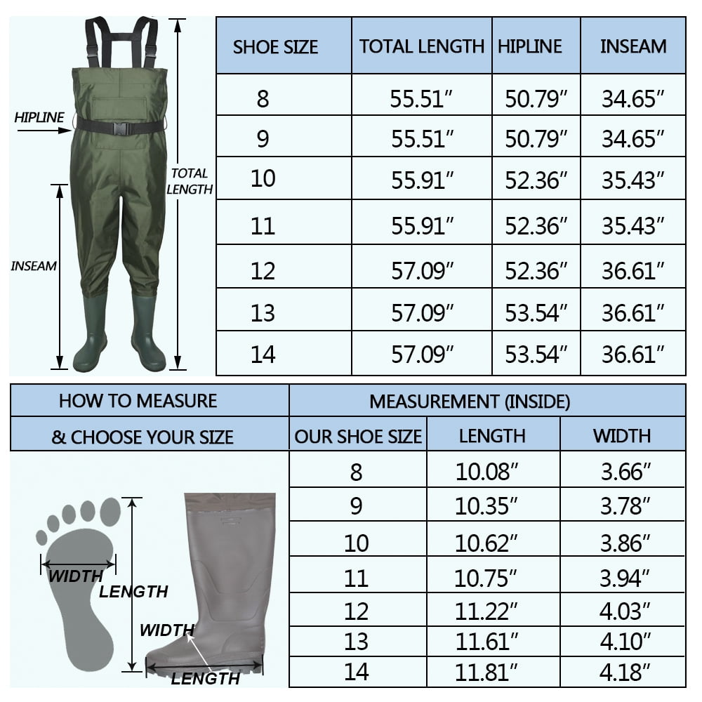 US Size 13 Waterproof Hunting Fishing Chest Wader Rubber Boot Foot Nylon PVC 