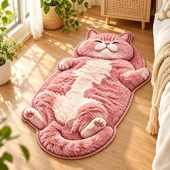 3D Cozy Cat Rugs Plush Door Mat Lazy Shaped Entryway Bedside Indoor Decor