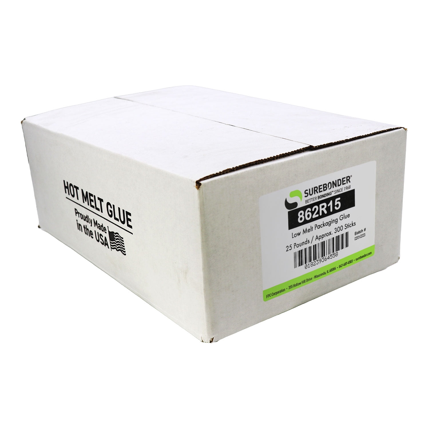 Surebonder 862R15 Full Size, Low Temp, Fast Set, Packaging Hot Glue Sticks - 15" - 25 lb Box, Amber