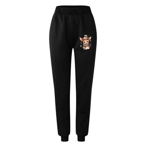 Gibobby pantalones cargo mujer Pantalones casuales deportivos ajustados con estampado navideño para mujer(Negro, XL)