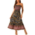 thumbnail image 1 of Vestido largo sin mangas de tirantes espagueti con volantes de flores bohemias para mujer en azul marino, 1 of 5