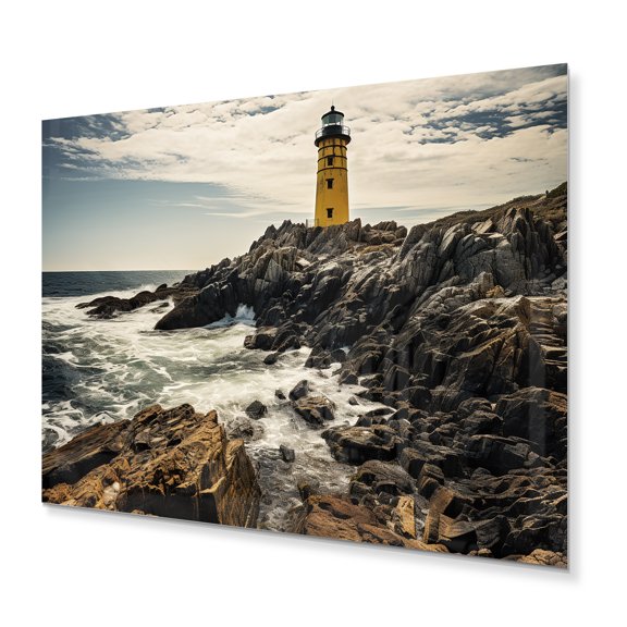 Designart "Lighthouse Photo Grey and Yellow Serenity I" Nautical & Beach Metal Art Print