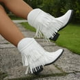thumbnail image 3 of Mepaouo Fringe Cowboy Boots for Women Tassel Western Ankle Booties Cowgirls Wide Mid Calf Dress Boot, 3 of 5