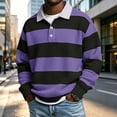 thumbnail image 6 of Atogsazn Men's Striped Button Down Sweatshirt Casual Waffle Collared Long Sleeve Pullover Sweater Fall Winter Tops Purple XXL Fashion, 6 of 8