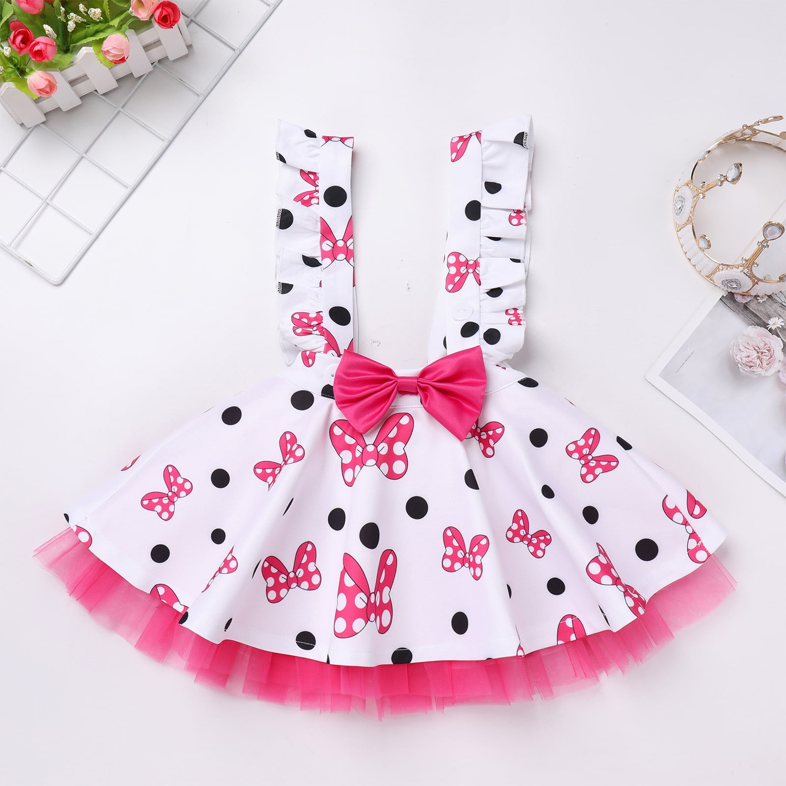 IDOPIP Baby Girls Mouse Birthday Outfit Shirt Overalls Skirt Headband 3-4 Years Black