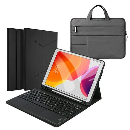 Tablet Keyboard For iPad 10.2 2019 Touch Bluetooth US Keyboard + Black Tablet Leather Protective Case With stylish business tote(English Keyboard)Dark