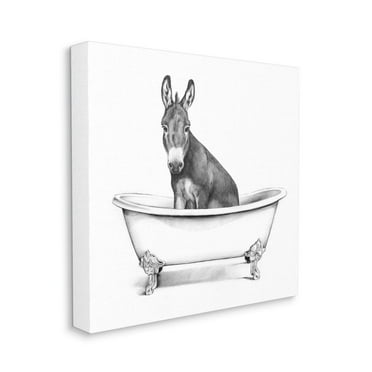 Donkey in Claw Tub Farm Animal Bathroom Sketch Animals & Insects Gallery-Wrapped Canvas Print Wall Art, 17x17