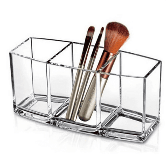 Acrylic Makeup Brush Organizer Holder Clear Cosmetic Brushes Storage with 3 Slots