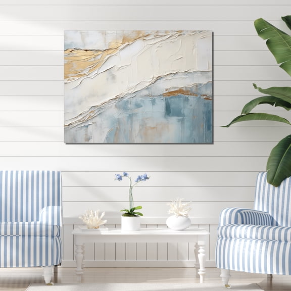 Designart "Minimalist Horizon With Beige And Grey Waves II" Coastal Minimalism Wall Art Prints
