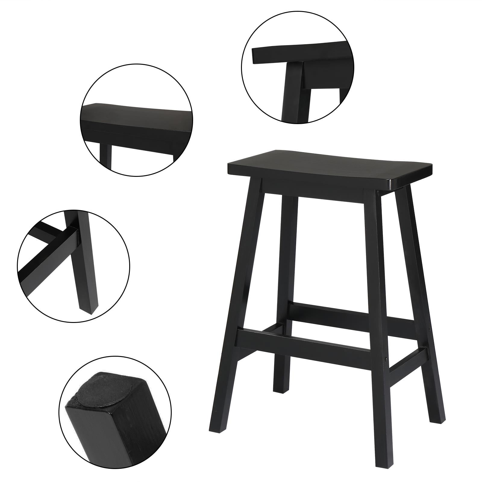 Ktaxon Saddle Seat 24" Bar Stools 2 Set, Set of 2 Counter Height Barstools Solid Wood Dining Room Kitchen Pub Chair,Black