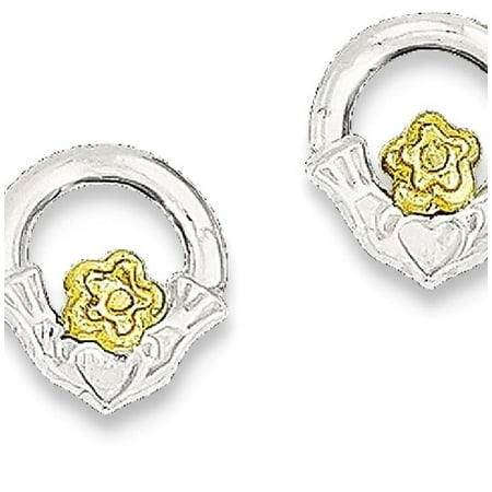 - 925 Sterling Silver Vermeil Irish Claddagh Celtic Knot Mini Post Stud Ball Button Earrings For Women