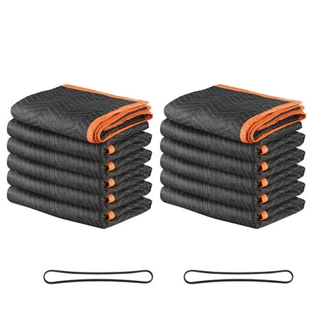 KFFKFF 12-Pack Moving Blankets, 72 x 40 in (32 lbs/dz), Durable Packing Blankets with Cotton Padding, Sturdy Nonwoven Fabric for Shipping, Wrapping, and Furniture Protection