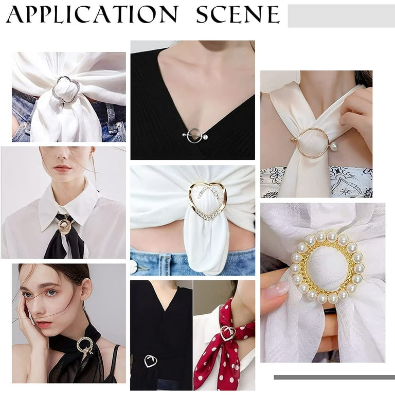 14 Styles Scarf Ring Buckle T-Shirt Clip Heart Round Star Rhinestone Pearls  Clothing Ring Wrap Holder Lady Silk Scarf Tie Ring for Women Clothes