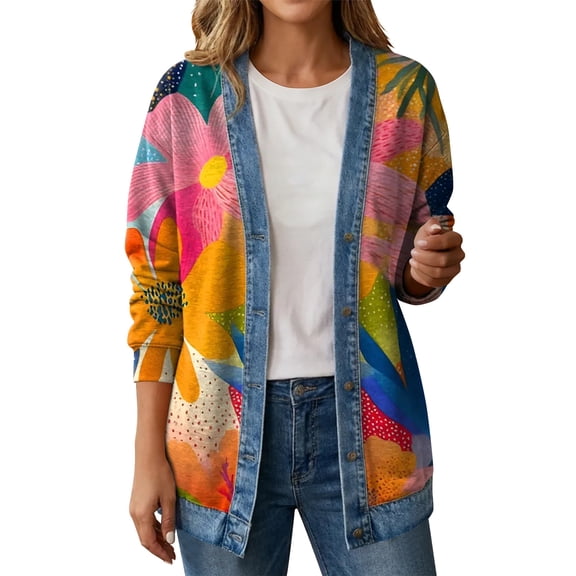 PFRNLF Women's Denim Cardigan Lightweight Long Sleeve Casual Open Front Button Down Cardigans