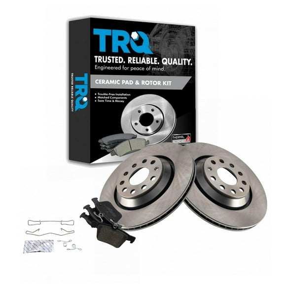 TRQ Rear Brake Pad & Rotor Kit Brake Pads Brake Rotor Ceramic Vented Fits Select 2019 Audi A3 2018-2019 RS3 2015-2018 S3 Volkswagen Arteon Atlas 2015-2019 Golf R