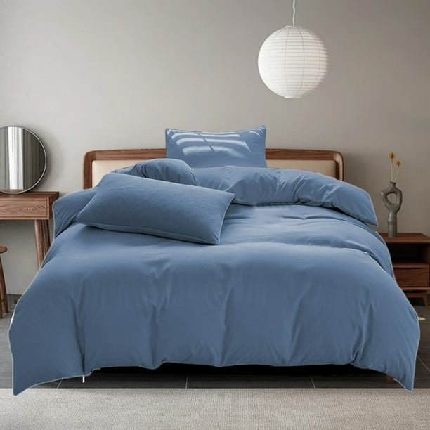 Juegos de colcha y cubrecama para todas las estaciones: juego de cama de 4 piezas, sábanas lavables de color liso, funda nórdica y fundas de almohada, sábanas de algodón lavado.