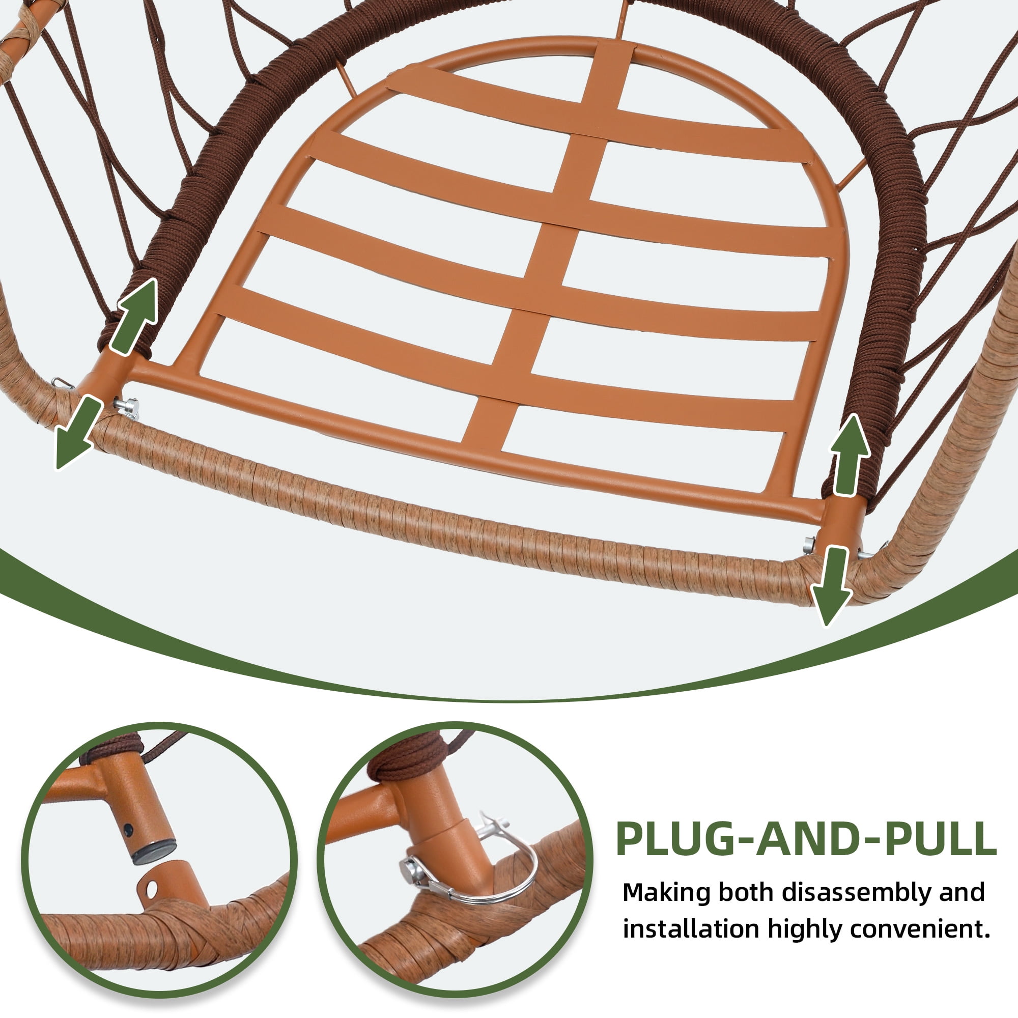 Uforic Hanging Egg Chair with Stand & Cushion, Swing Design, 330 Lbs for Indoor/Outdoor, Brown