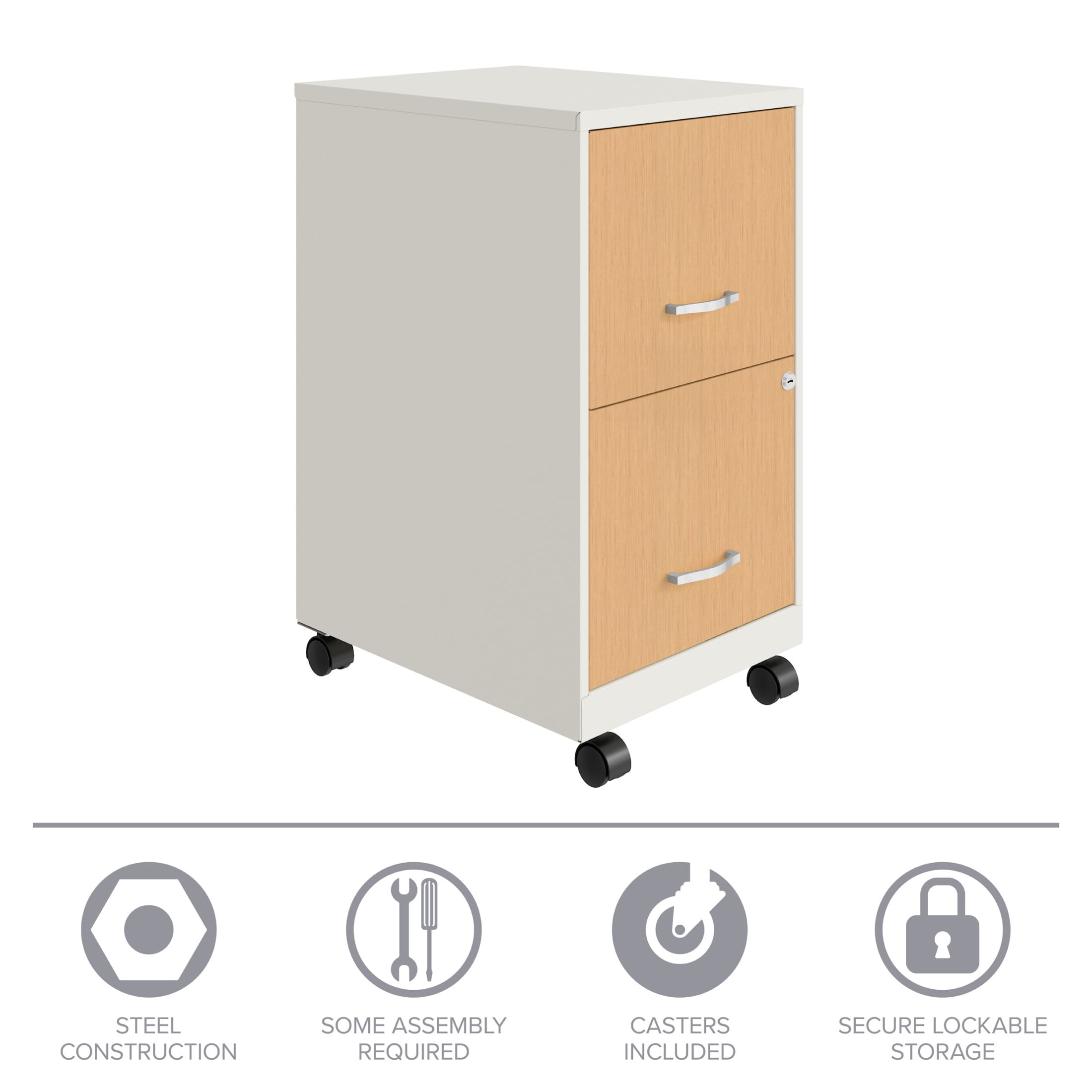 Space Solutions 18" Deep 2 Drawer Mobile File Cabinet with Wood Pattern Drawer Fronts, White/Platinum Oak
