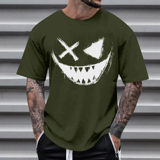 Blusas y camisas de manga corta con cuello redondo para hombre, blusas casuales de verano a la moda con cuello redondo y estampado para hombre.