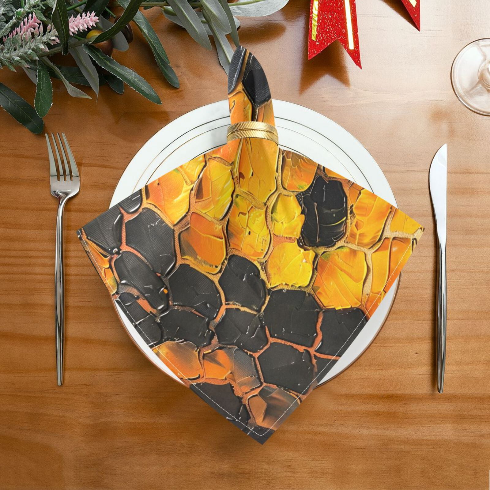 JSTEL Snake Skin Print Painting Cloth Napkins Set of 6, 20x20 Inch Washable and Reusable Napkin for Decoupage Dinner Party Everyday Use