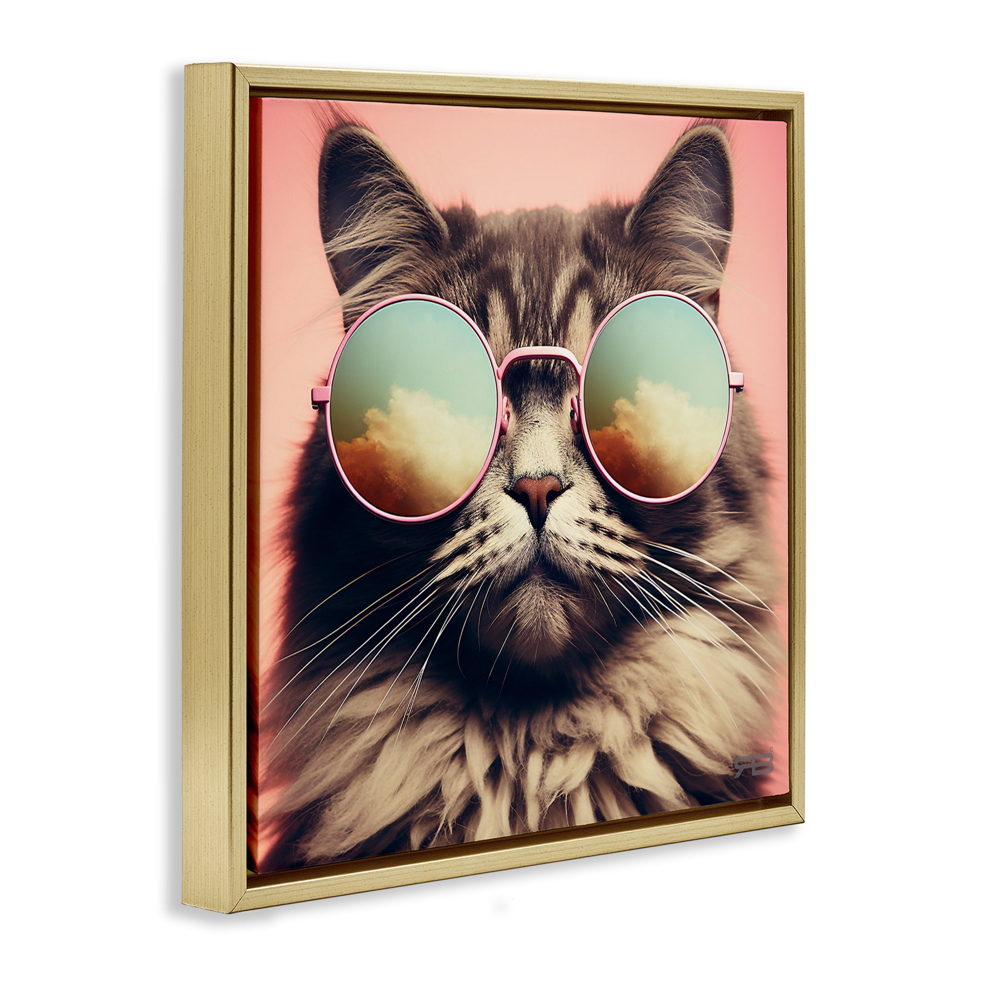 Stupell Industries Cat & Cloud Reflection Glasses Animals & Insects Painting Gold Floater Framed Canvas Art Print Wall Art, 25 x 25