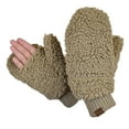 thumbnail image 2 of C.C Women's Faux Fur Wrist Length Fingerless Sherpa Lined Convertible Mittens Gloves- Sherpa Dark Camel, 2 of 3