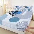 thumbnail image 4 of jejeloiu Modern Abstract Geometric Queen Sheets For Men Women,Contemporary Print Queen Sheet Sets,Blue White,4 Pieces,1 Flat Sheet, 1 Fitted Sheet and 2 Pillowcases, 4 of 6