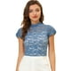 thumbnail image 1 of Blusa Semitransparente Con Cuello Alto Y Manga Corta Con Abertura En La Espalda Y Encaje Para Mujer Azul XL, 1 of 5