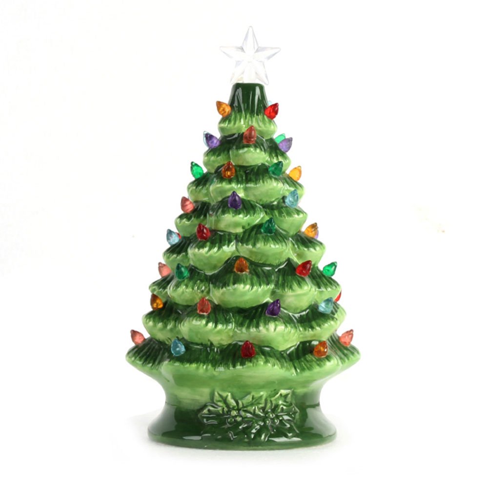 Cordless Lighted Ceramic Christmas Tree Tabletop Christmas Decoration