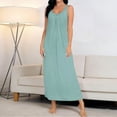 thumbnail image 2 of Women’s Lace V Neck Nightgown Sleeveless Loose Casual Long Nightdress Soft Lightweight Sleepwear,Green,L, 2 of 6