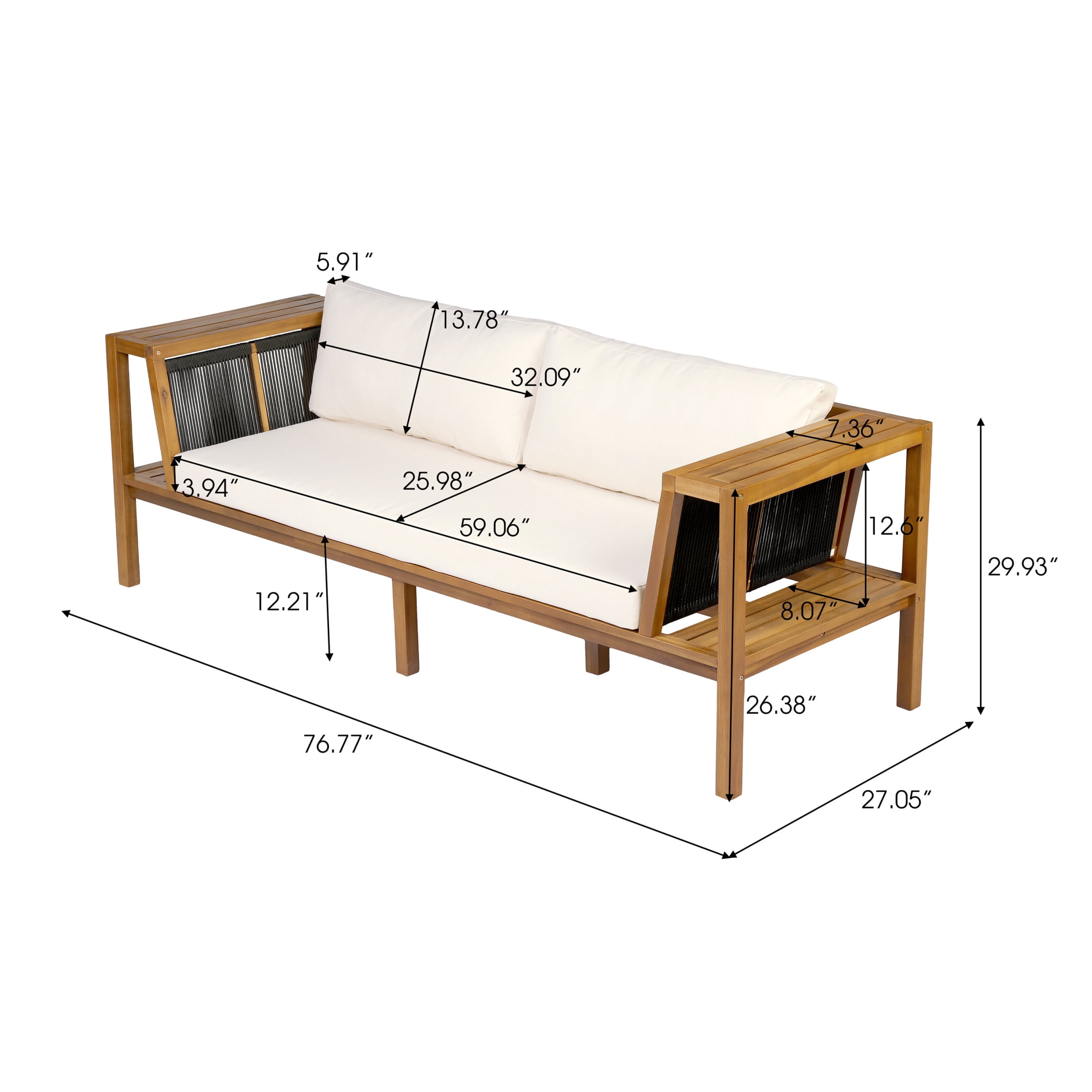 Christopher Knight Home Outdoor Daybed Sofa with Cushions, 2-Seater Patio Bench, Teak + Cream