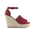 thumbnail image 3 of BLISSFUL STEP Espadrilles Platform Heels Wedge Sandals Burgundy 6, 3 of 7