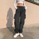 thumbnail image 5 of Gibobby Pantalones tipo cargo estampados de mujer Mujeres ajustable cintura elástica cerdo nariz hebilla pie suelto Hip Hop tejido Casual Cargo pantalones Streetwear(Negro,G), 5 of 5