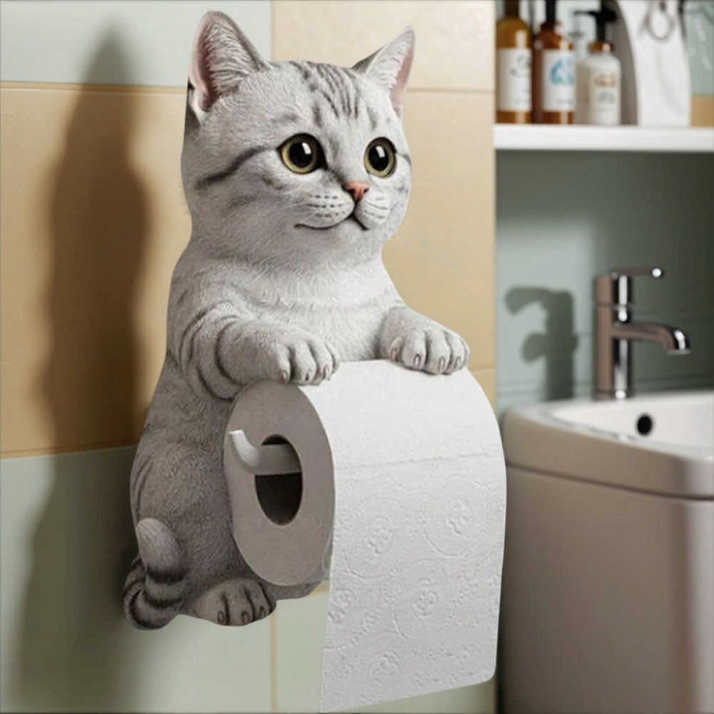 CARRFA Funny 3D Cat Toilet Roll Holder, Creative Cat Sculpture Paper Holder, Decorative Towel & Tissue Wall Mount for Bathroom Kitchen Decor Gifts for Cat Lovers
