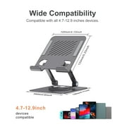 KEXIN Tablet Stand Holder with 360° Rotating Base, Universal Foldable Adjustable Aluminum Alloy Phone Stand for Desk Compatible with iPad, Samsung Galaxy Tab, Black