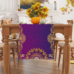DFVYU-Linen Diwali Table Runner 72 Inches Long Diwali Table Cloth Diwali Table Decorations Diwali Decor Indian Diwali Decorations and Supplies for Home
