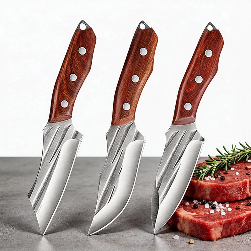 3Pcs Hunting Knife Set with Sheath, 5Cr15MoV Stainless Steel Fixed Blade Knives with Rosewood Handle, Outdoor Camping Survival Cleaver for Men, Ideal Camping & Hunting Gift