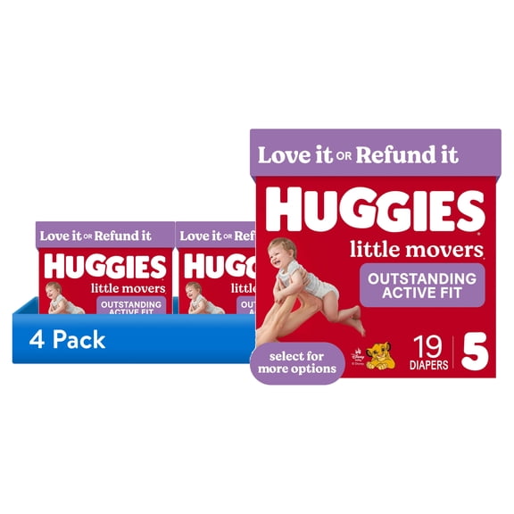 (4 pack) Huggies Little Movers Baby Diapers, Size 5 (27  lbs), 19 Count (Select for More)
