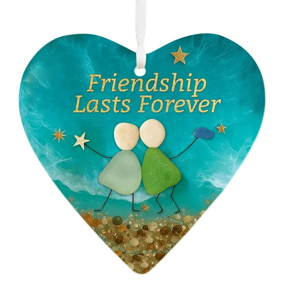 PPKVUFD 1PCS Heart-Shaped Sea Glass Friendship Decor, Christmas Tree Hanging Ornaments, Friendship Heart Ornament Keepsake, Sea Glass Art for Best Friends