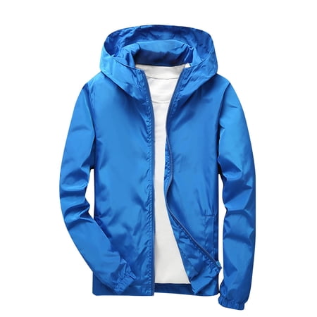 ZACPNCV Boys Lightweight Waterproof Rain Jacket Windbreaker Casual Zip Up Jackets with Hood Blue 7-8 Years