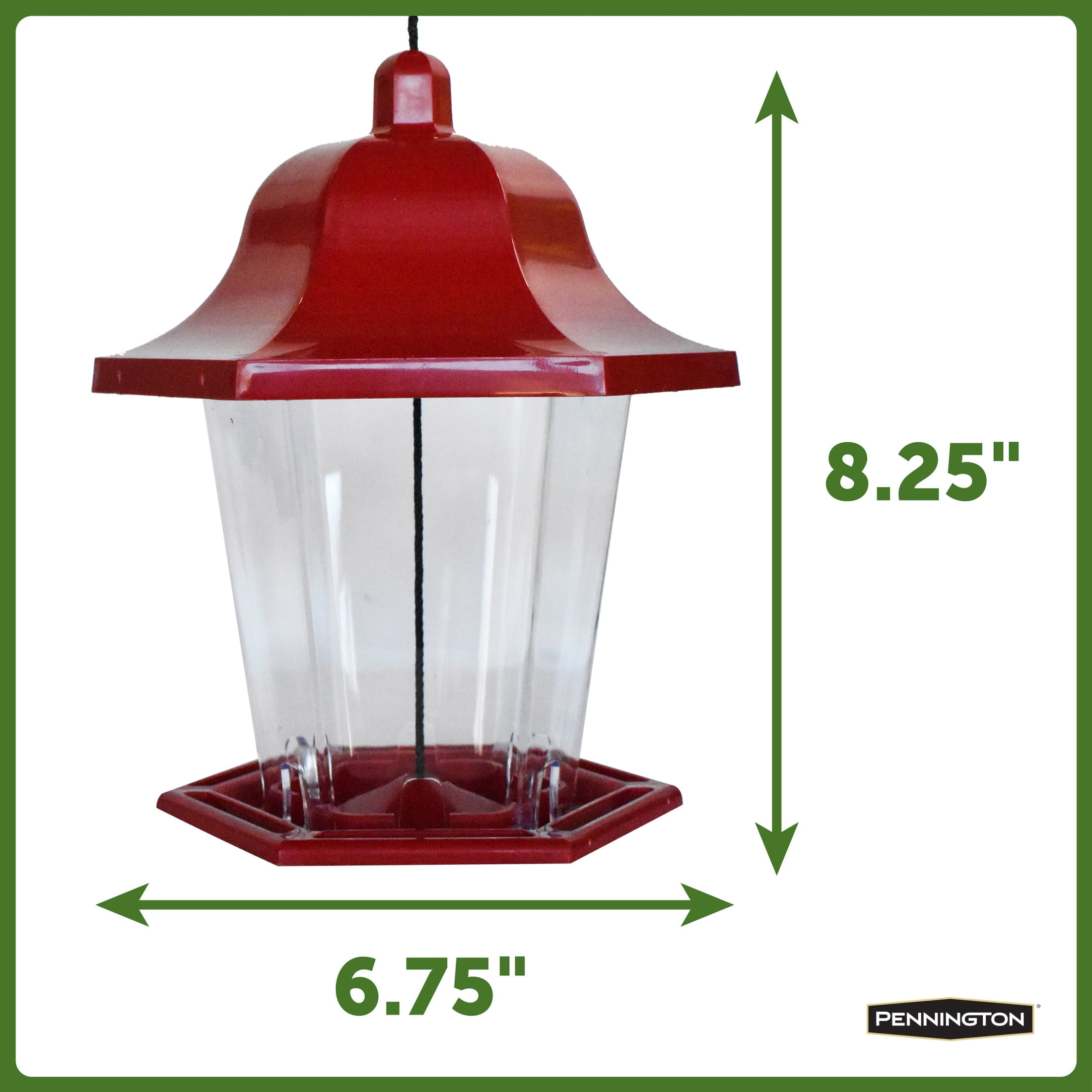 Pennington Red Resin Songbird Lantern Wild Bird Hopper Feeder, 1 lb. Capacity, 4 Pack