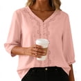 thumbnail image 6 of Womens Tops Embroidery Elbow Length Sleeve T-Shirts for Women Button Down V Neck Summer Dressy Casual Tshirts, 6 of 7