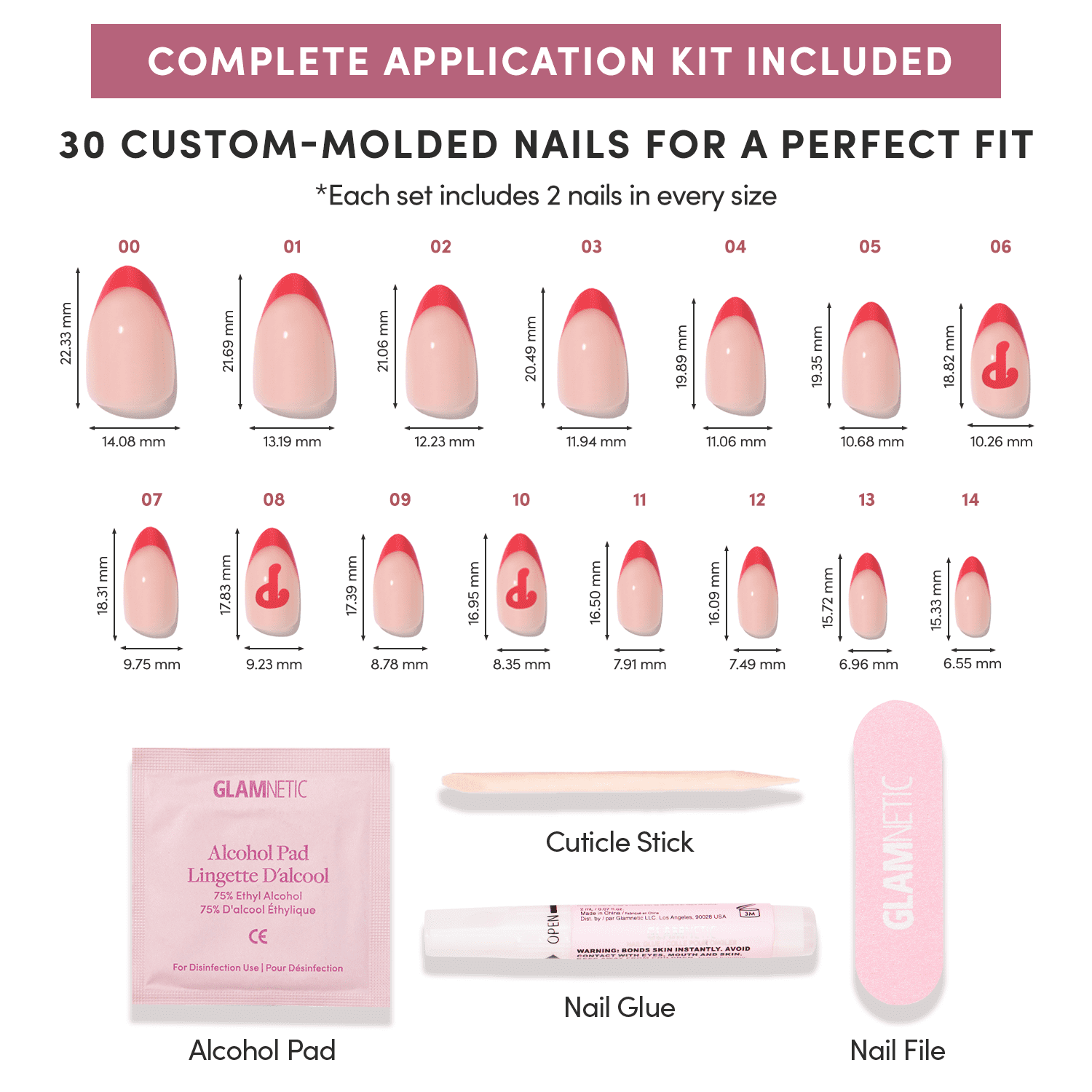 Glamnetic x Fanatics Press On Nails - Philadelphia Phillies | Short Almond Fake Nails, MLB Phillies Red French Tips, Baseball Nails, Salon-Quality | 15 Sizes - 30 Nail Kit with Glue