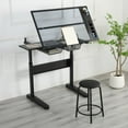thumbnail image 5 of Gzxs Glass Drafting Table w/ Cushioned Stool – Adjustable Professional Artwork Drawing Desk with Tiltable Glass Top and 2 Drawers for Craft Station Home Office School Studio – Black, 5 of 10